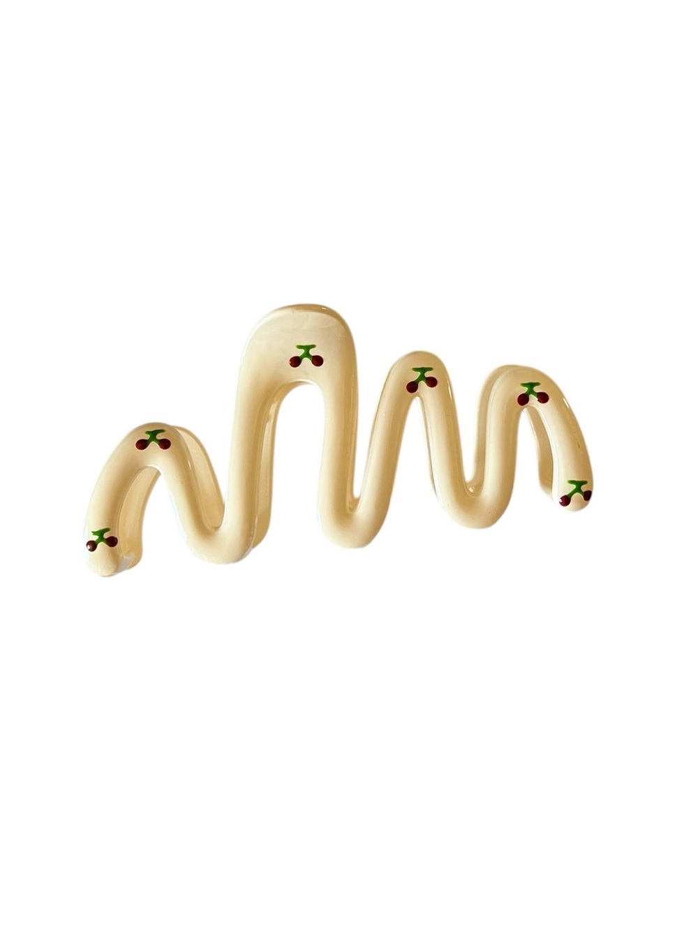 Cream & Red Cherry Cherries Glossy Squiggly Wavy 5" Large Lobster Claw Hair Clip